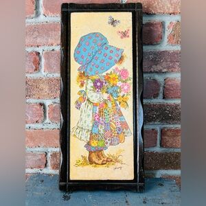 Vintage 1970s Holly Hobbie Decoupage Wall Plaque